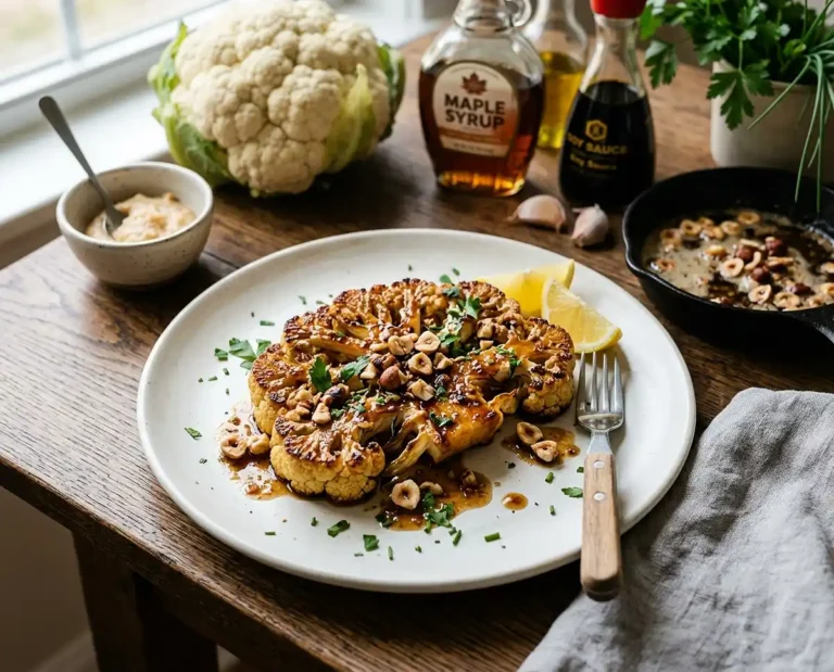 Steak de chou-fleur rôti miso noisette