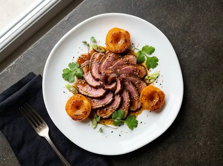 Tataki de canard miel soja et abricots