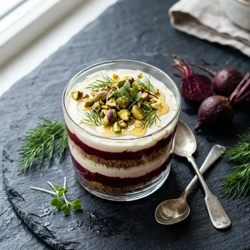 Tiramisu salé betterave chèvre aneth