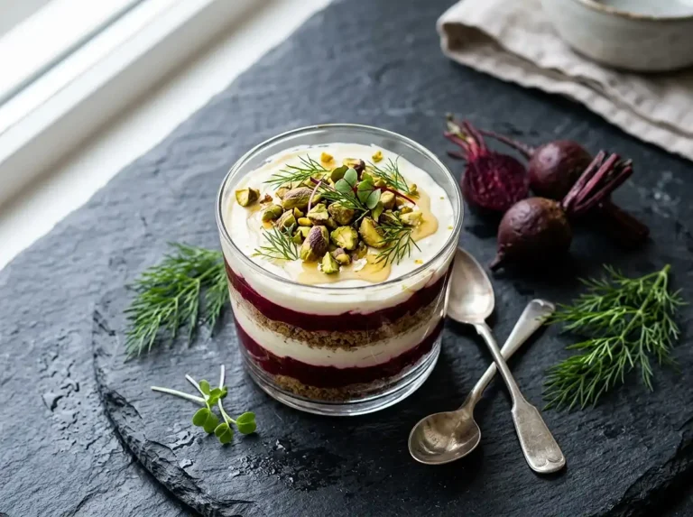 Tiramisu salé betterave chèvre aneth