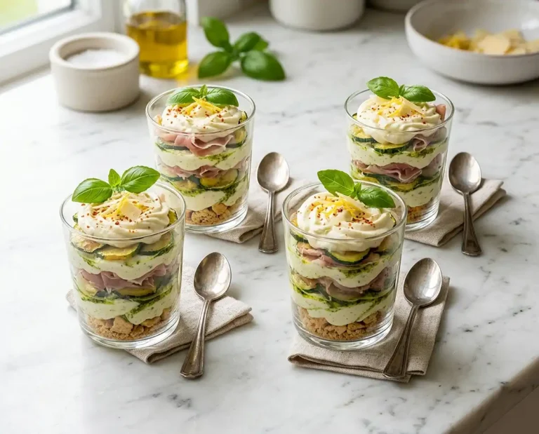 Tiramisu salé courgette pesto et jambon cru