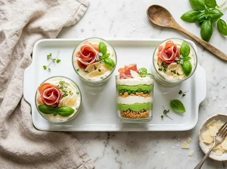 Tiramisu salé petits pois jambon cru