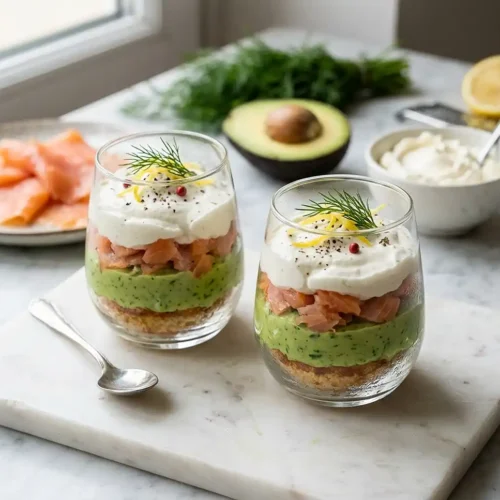 Tiramisu salé saumon fumé avocat