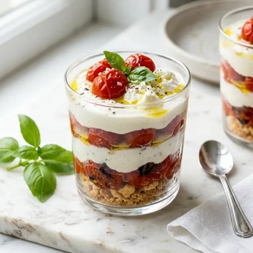 Tiramisu salé tomates cerises confites et burrata