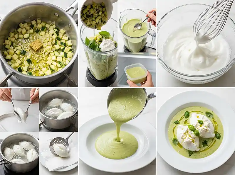Comment perparer Île flottante salée burrata et velouté froid de courgette