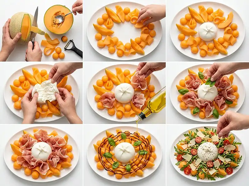 Burrata Melon Jambon Cru Basilic 4 Comment preparer Burrata melon jambon cru basilic