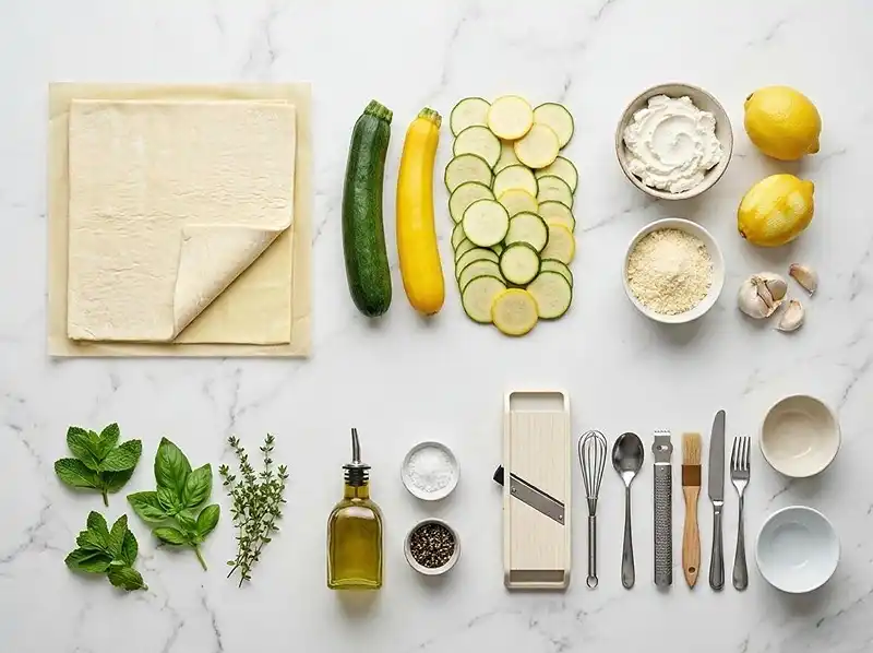 Les ingrédients pour Tarte fine courgette ricotta citron