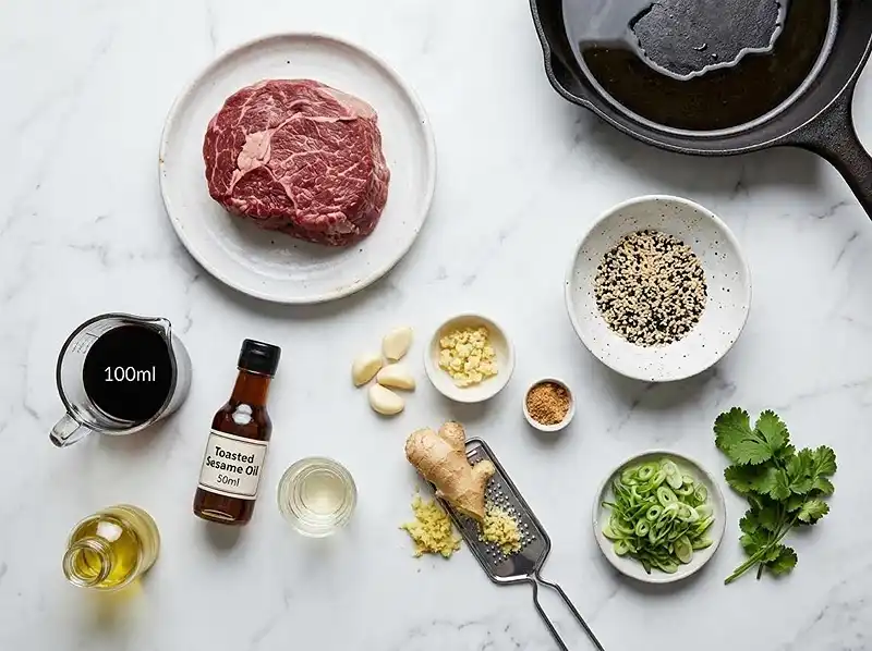 Les ingrédients pour Tataki de bœuf au sésame et soja