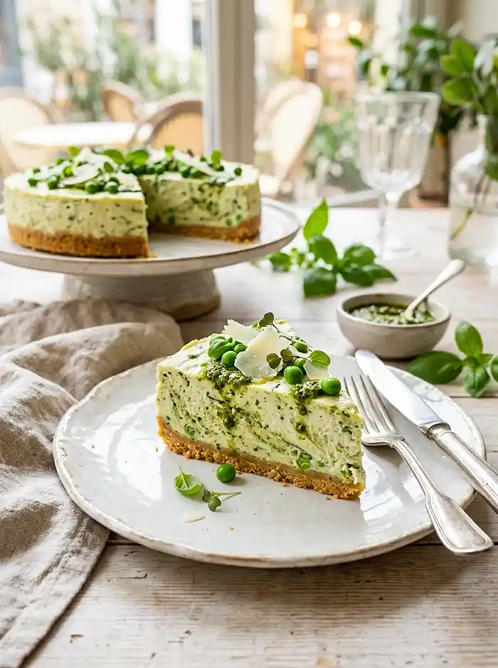 Cheesecake Salé Pesto Petits Pois et Chèvre 5 Recette Cheesecake salé pesto petits pois et chèvre
