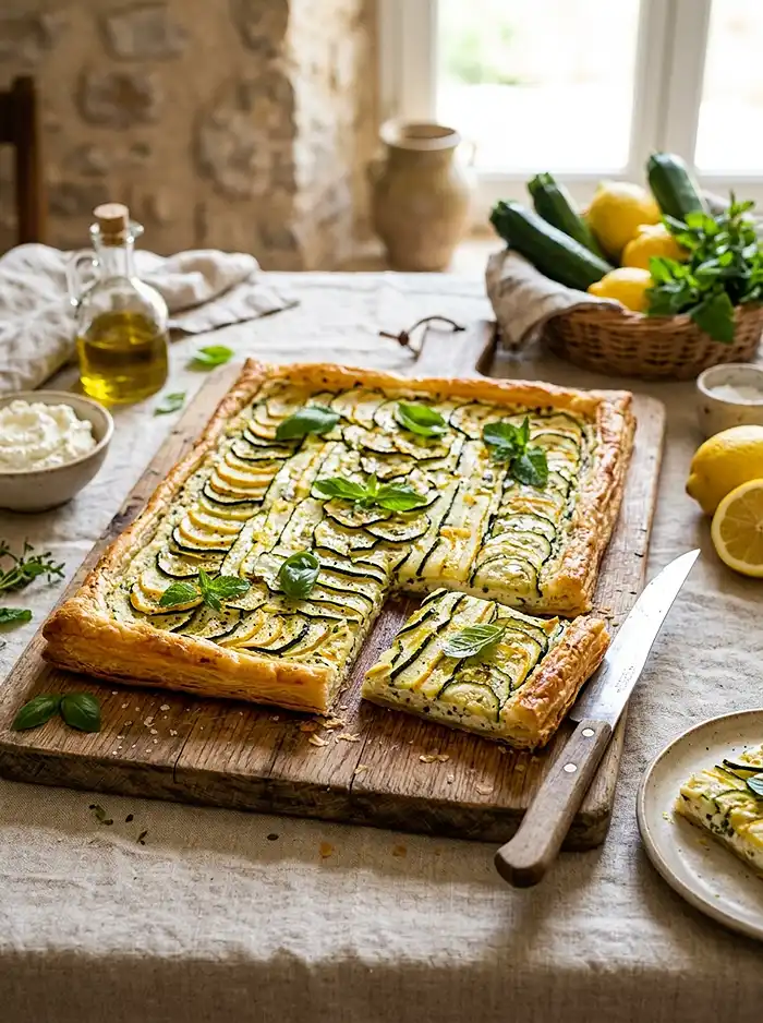 Recette Tarte fine courgette ricotta citron