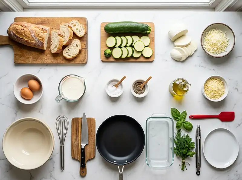 Les ingrédients pour Pain perdu salé courgette mozzarella