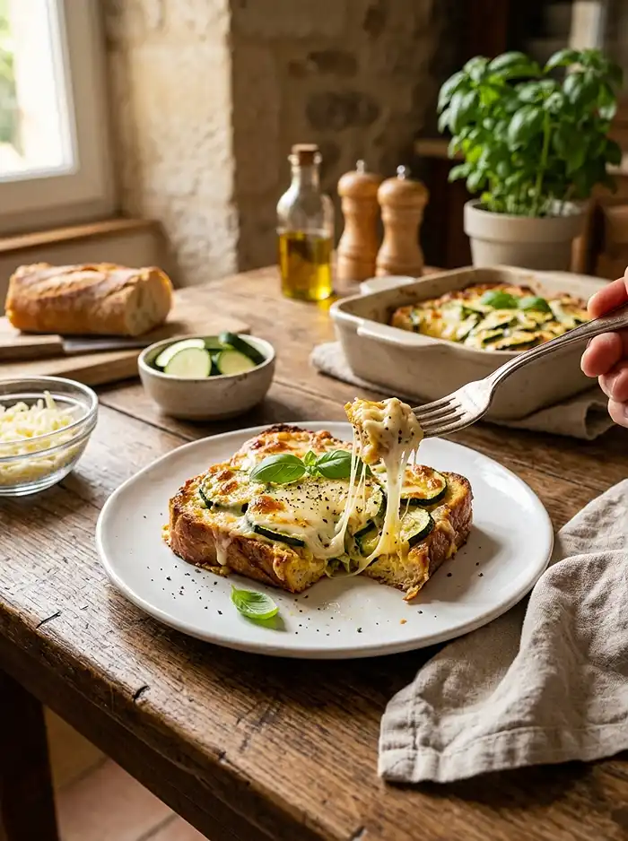 Recette Pain perdu salé courgette mozzarella