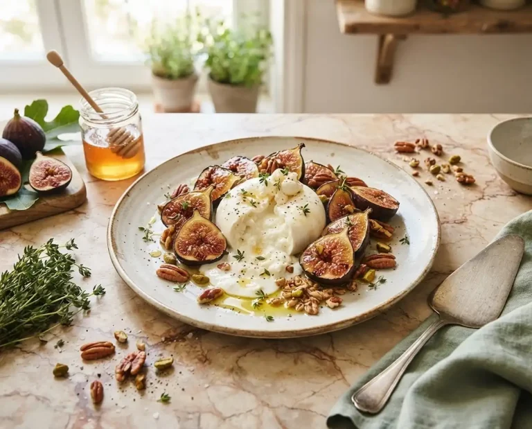 Burrata figues rôties miel thym