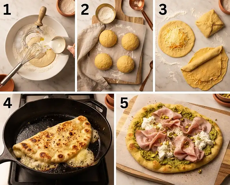 Cheese Naan Burrata Mortadelle Pistache 4 Comment preparer Cheese naan burrata mortadelle pistache