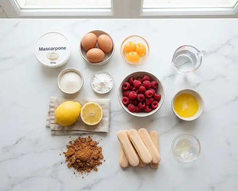 Les ingrédients pour Dessert frais mascarpone citron framboise