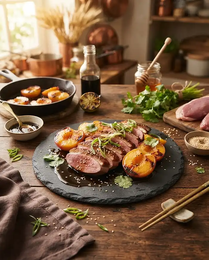 Tataki de Canard Pêches Rôties Soja Miel 5 Recette Tataki de canard pêches rôties soja miel