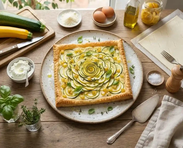 Tarte fine courgette ricotta citron confit