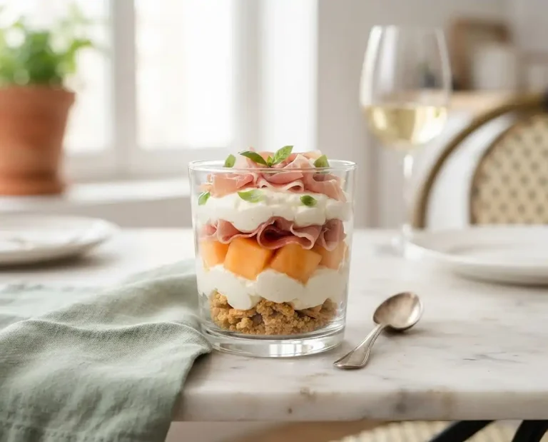 Tiramisu salé melon jambon cru