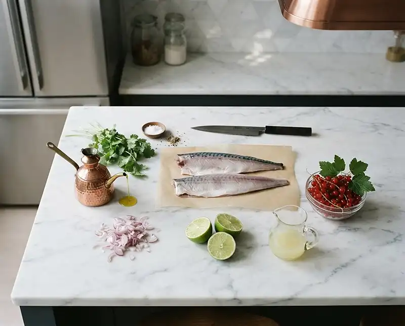Les ingrédients pour Ceviche de maquereau aux groseilles
