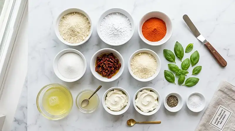 Les ingrédients pour Macaron salé tomate basilic parmesan