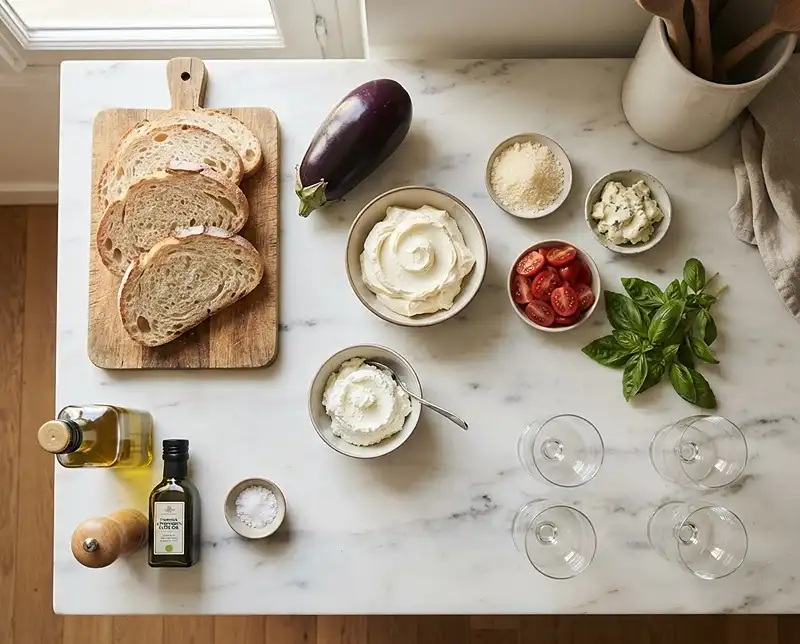 Les ingrédients pour Tiramisu salé aubergine parmesan