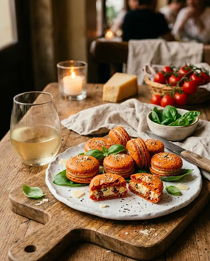 Recette Macaron salé tomate basilic parmesan
