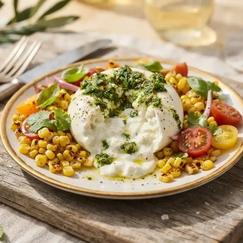 Burrata maïs grillé chimichurri