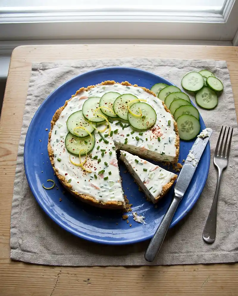 Cheesecake salé concombre truite fumée