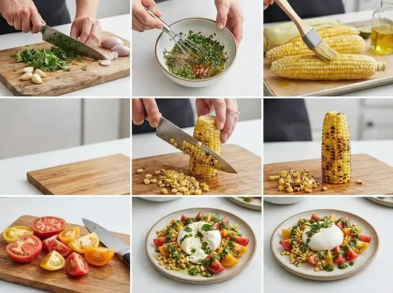 Comment preparer Burrata maïs grillé chimichurri