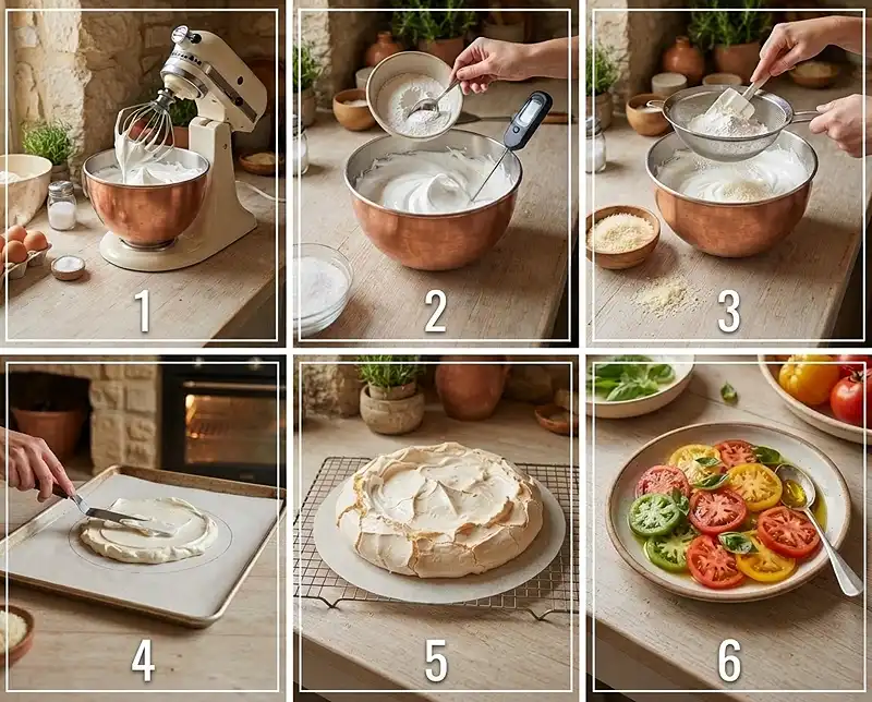 Comment preparer Pavlova salée tomates anciennes burrata