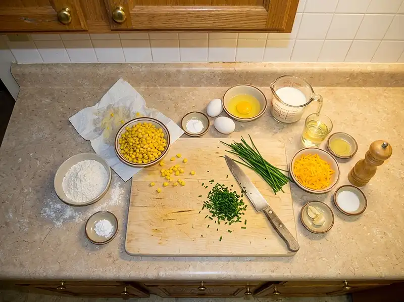 Les ingrédients pour Gaufre salée maïs cheddar ciboulette