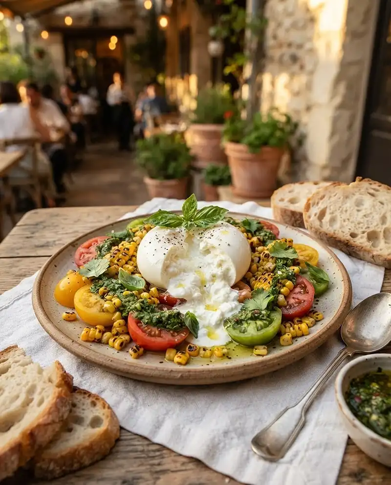 Recette Burrata maïs grillé chimichurri